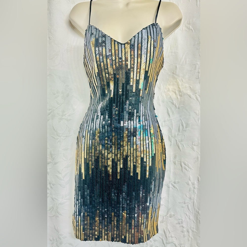 JoAnn Albrizio USA Glam Sculpted Fitted Spaghetti-strap Sequin Bodycon Dress 6